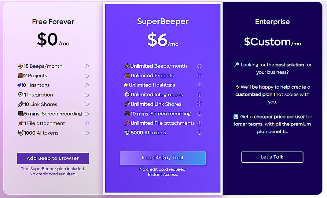 Pricing screenshot