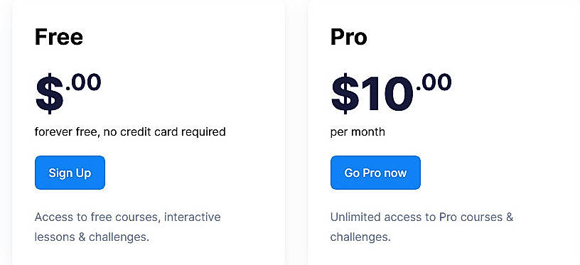 Pricing screenshot