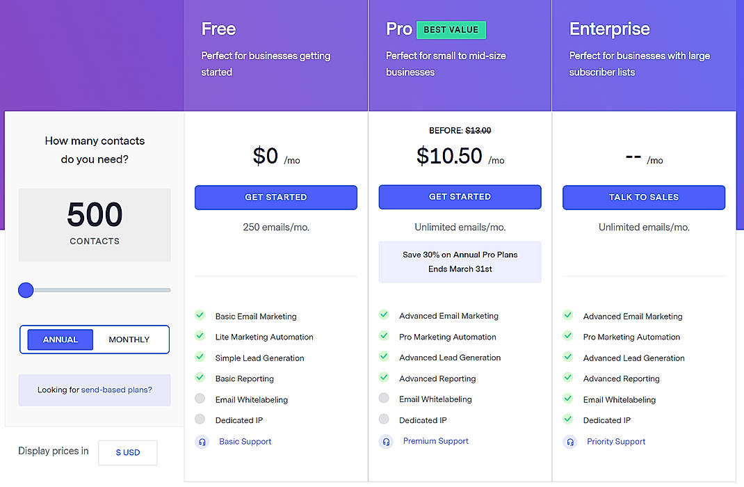 Pricing screenshot