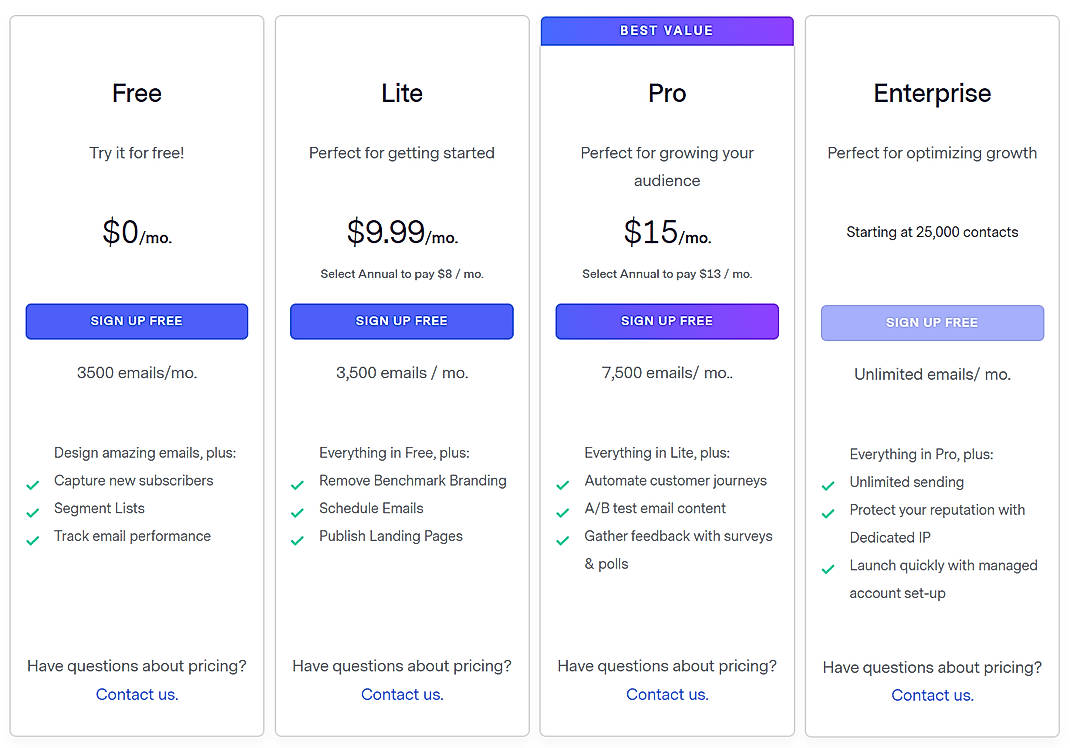 Pricing screenshot