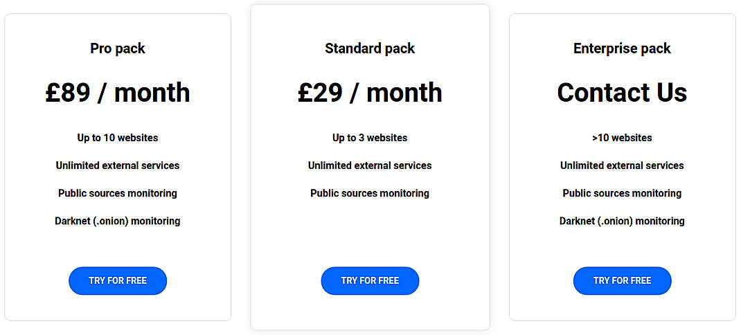 Pricing screenshot