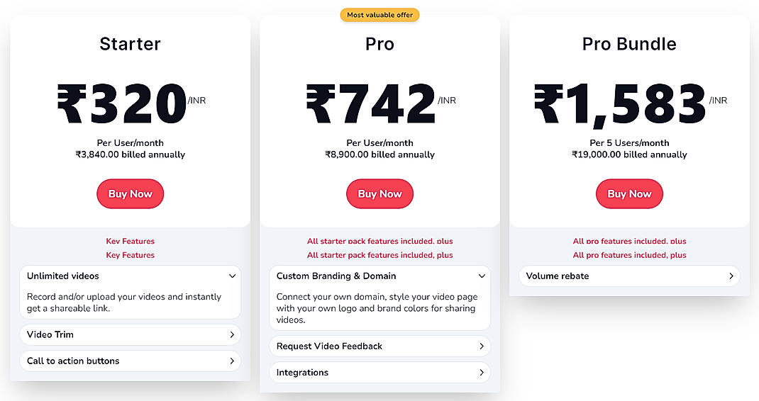 Pricing screenshot