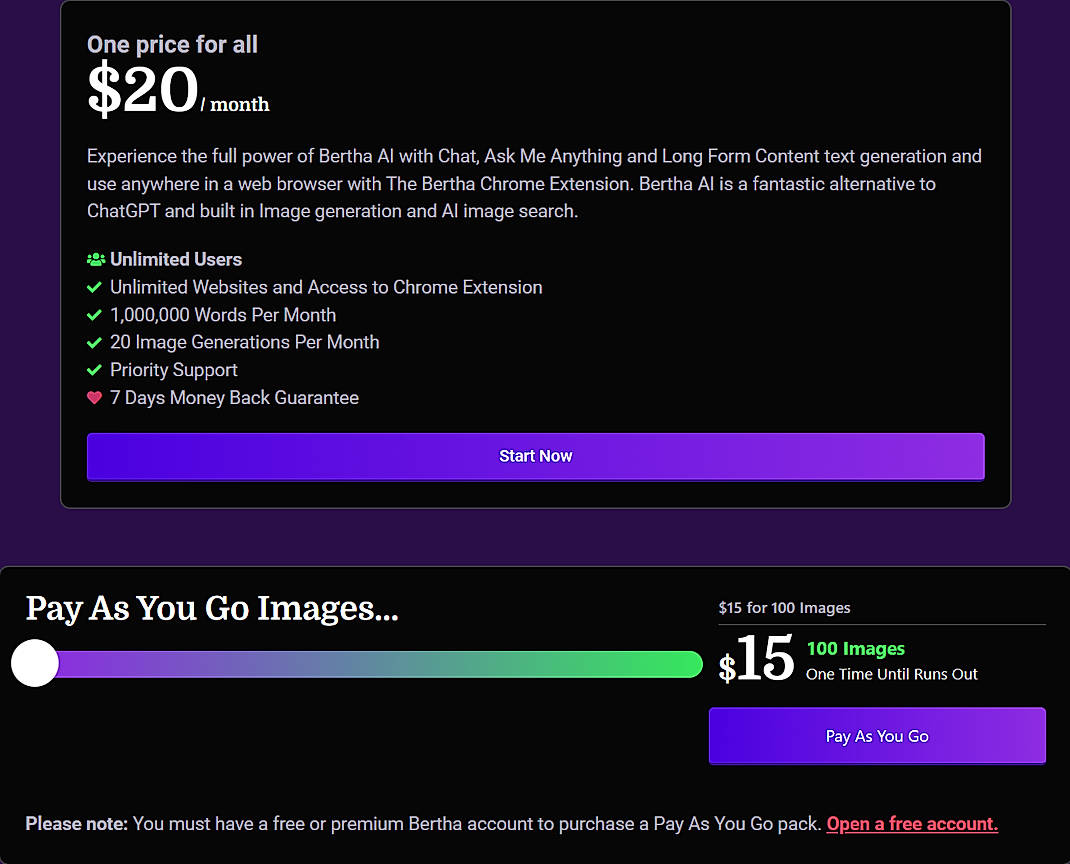 Pricing screenshot
