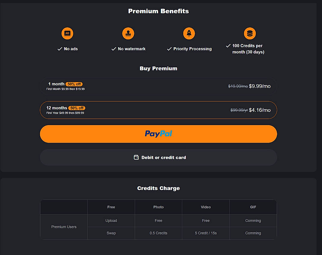Pricing screenshot