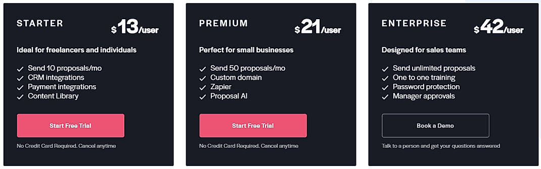 Pricing screenshot