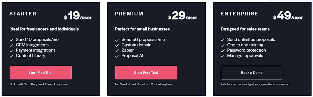 Pricing screenshot