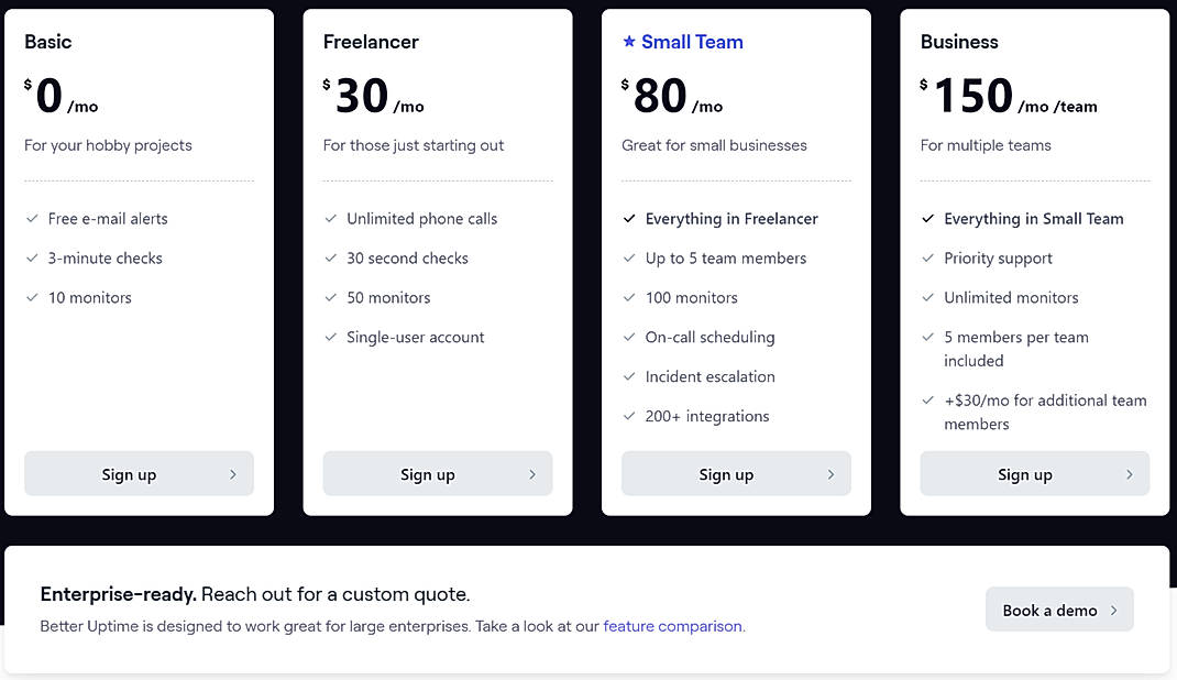 Pricing screenshot