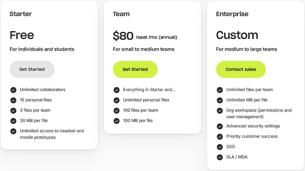 Pricing screenshot