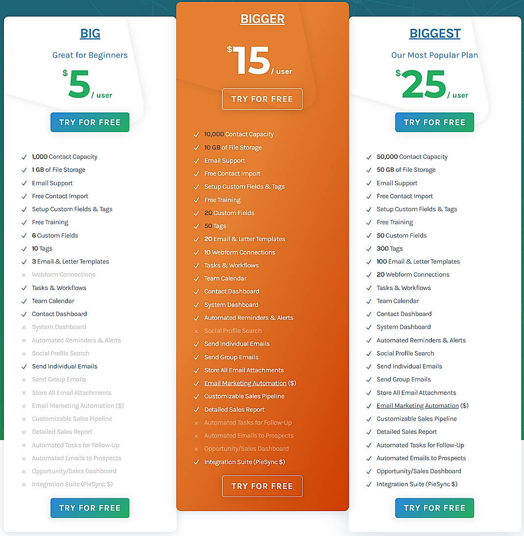 Pricing screenshot