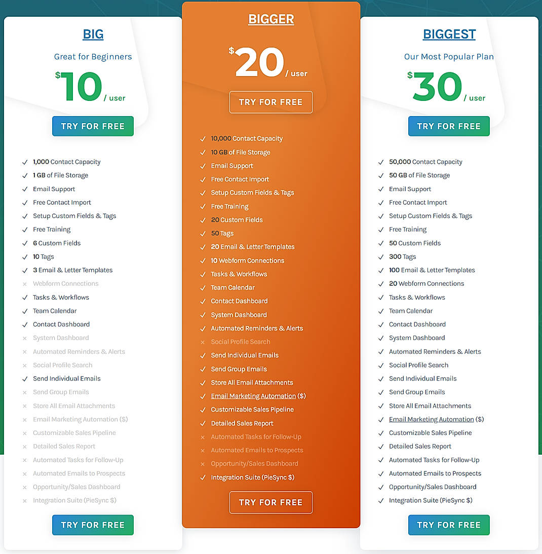 Pricing screenshot