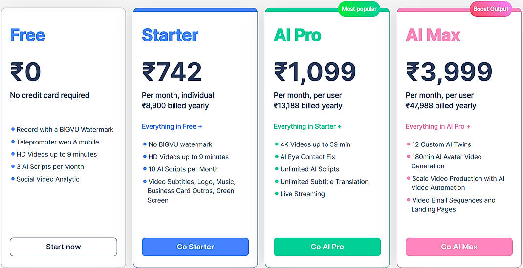 Pricing screenshot