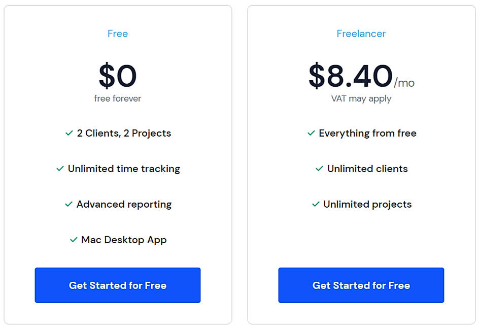 Pricing screenshot