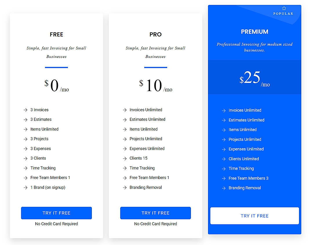 Pricing screenshot