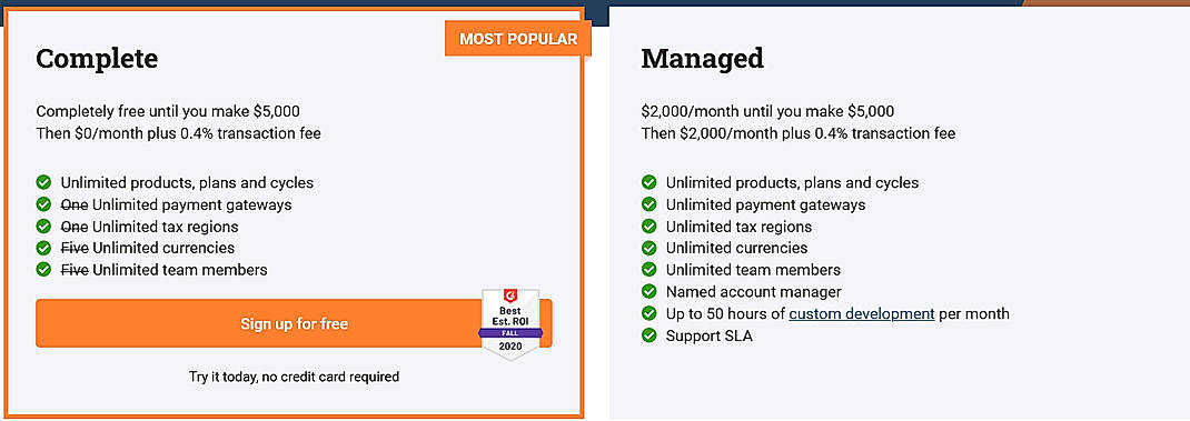 Pricing screenshot