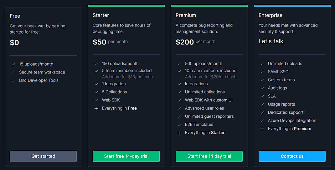Pricing screenshot