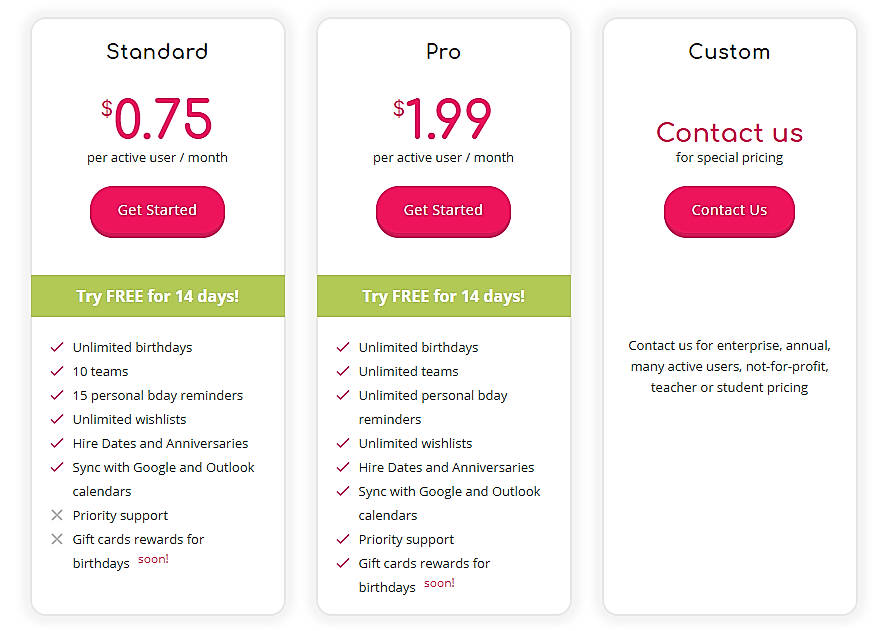 Pricing screenshot