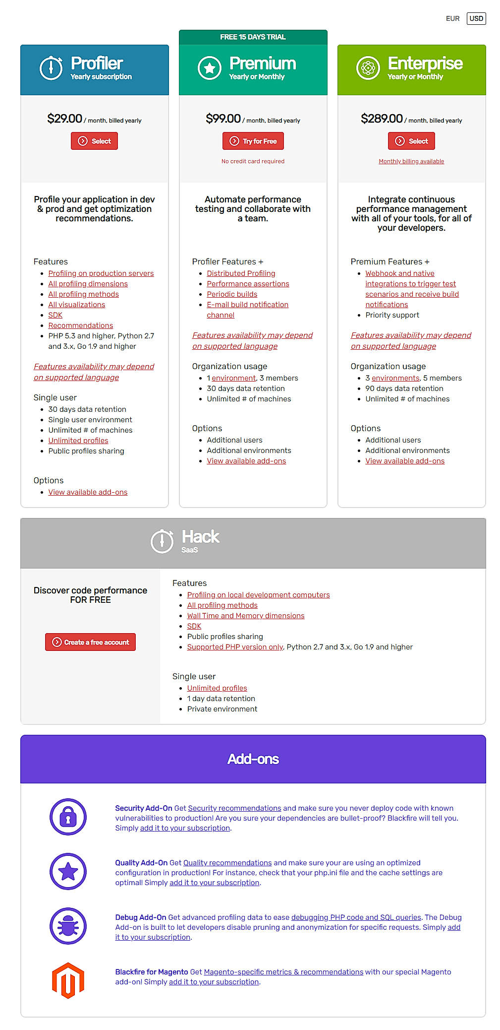 Pricing screenshot