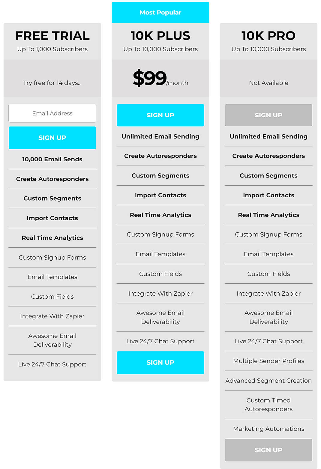 Pricing screenshot
