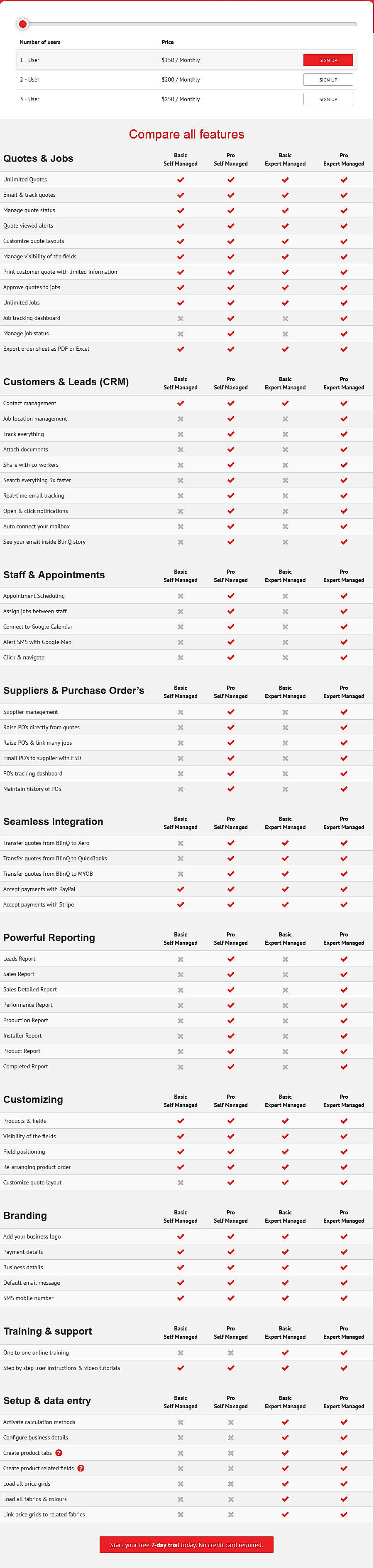 Pricing screenshot