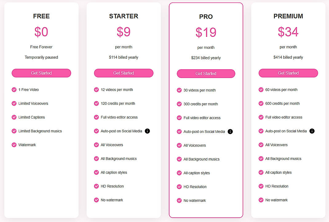 Pricing screenshot