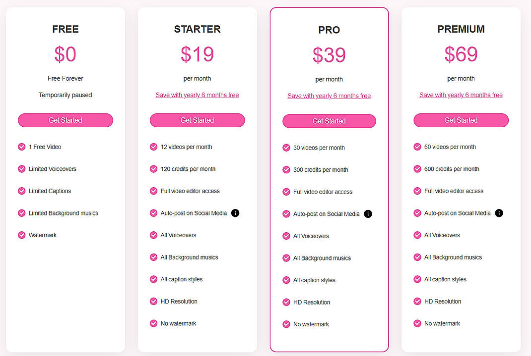 Pricing screenshot