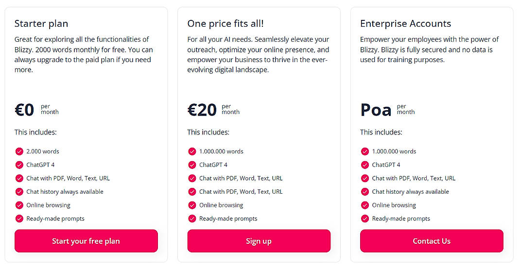 Pricing screenshot