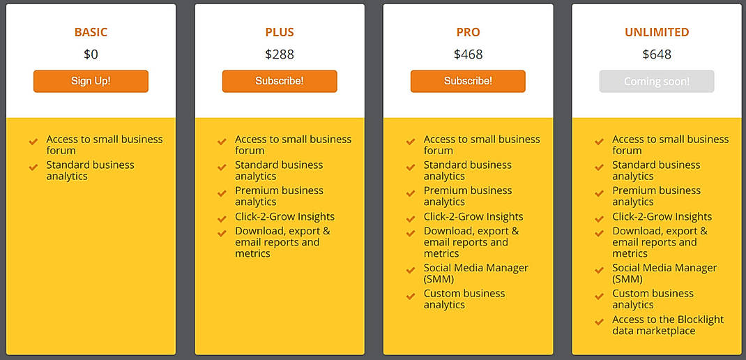 Pricing screenshot
