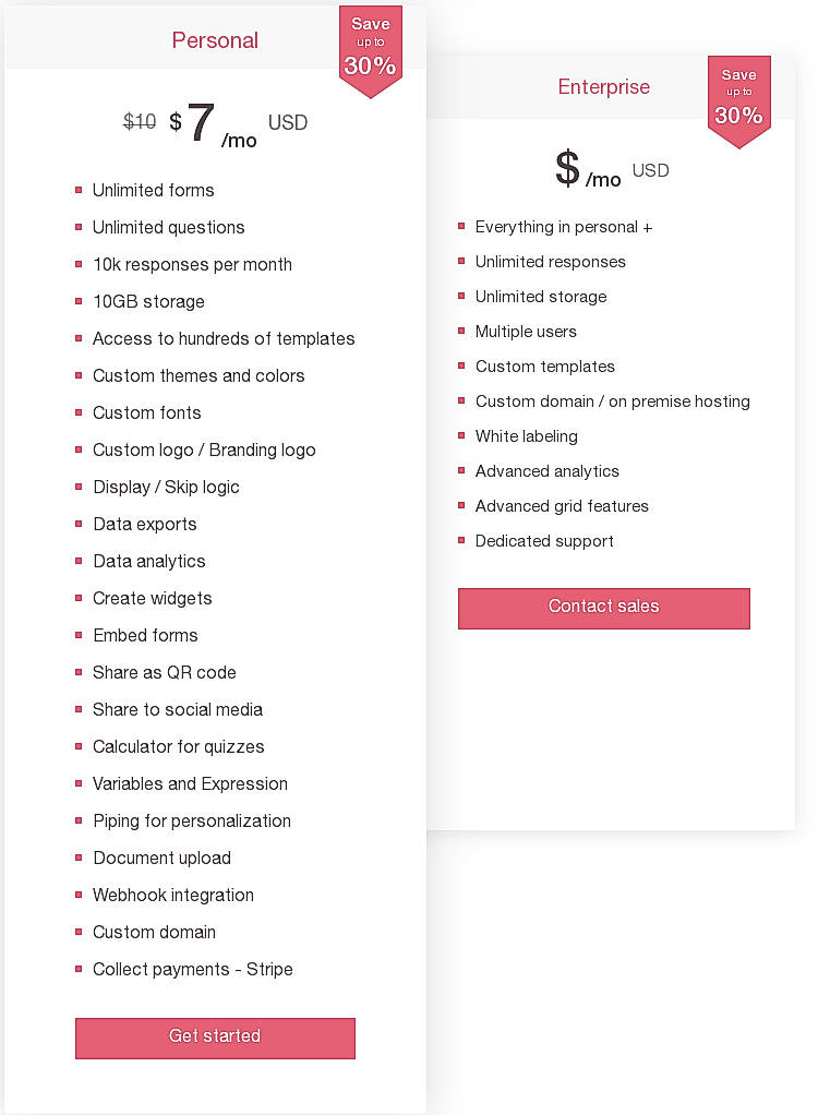 Pricing screenshot