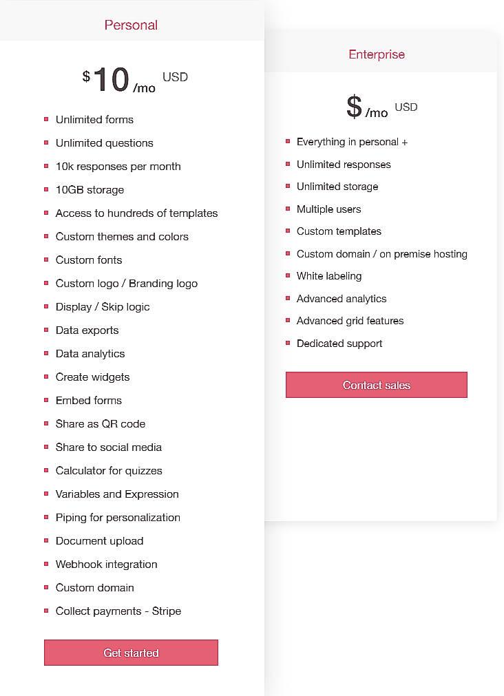 Pricing screenshot