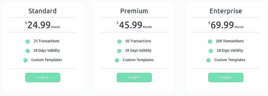 Pricing screenshot