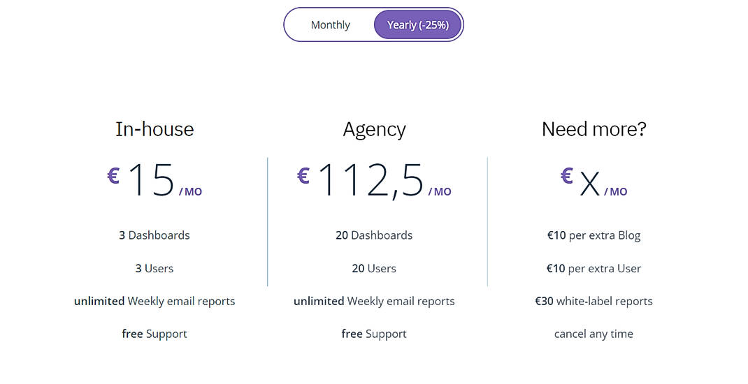 Pricing screenshot