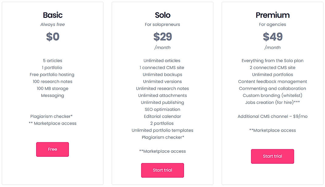 Pricing screenshot