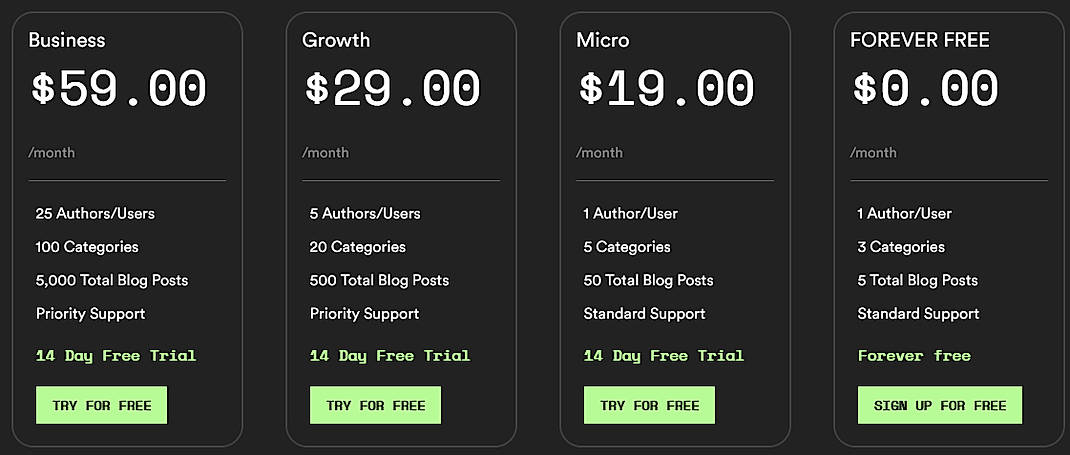Pricing screenshot