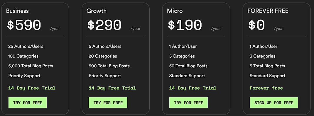 Pricing screenshot