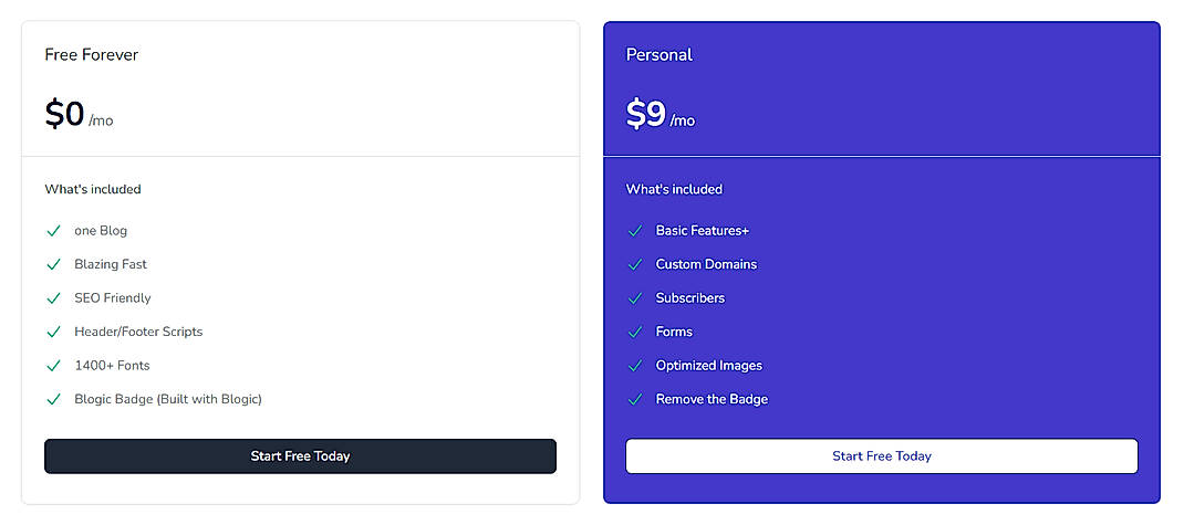 Pricing screenshot