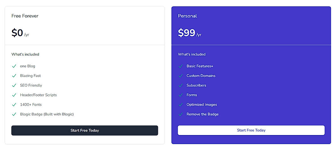 Pricing screenshot