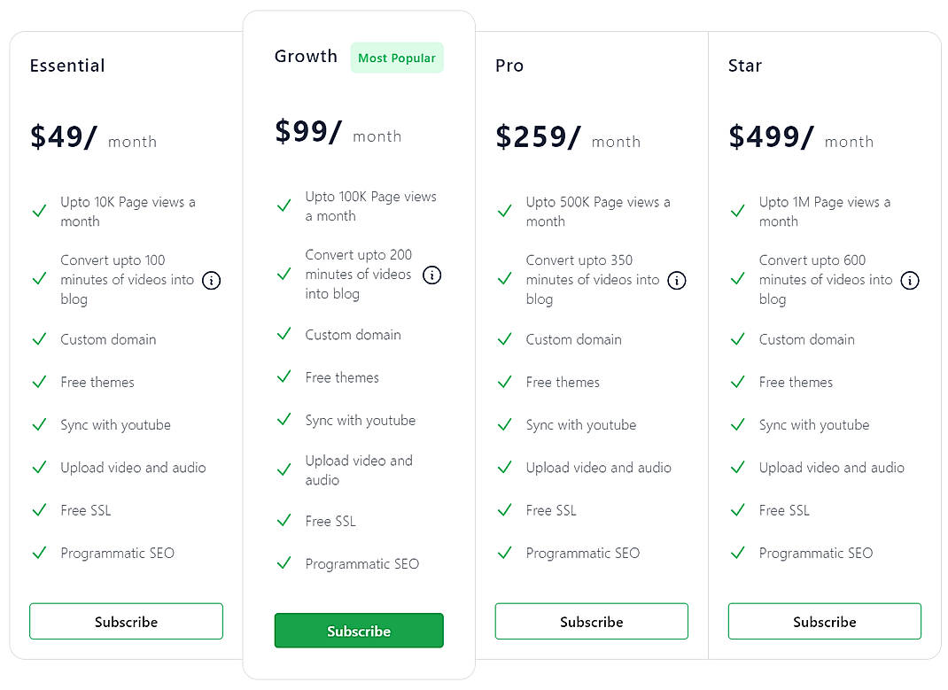 Pricing screenshot