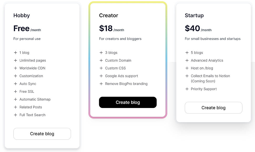 Pricing screenshot