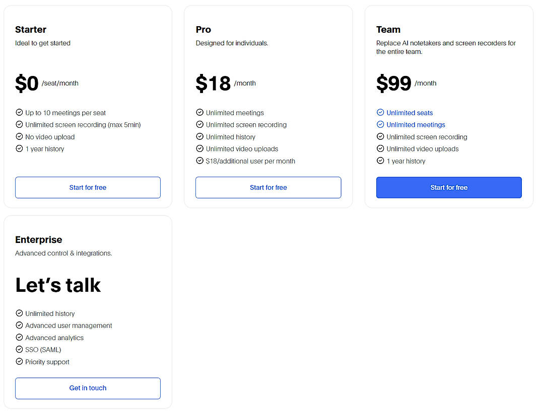 Pricing screenshot