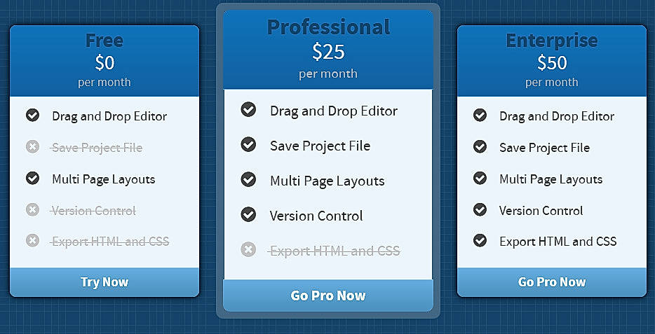 Pricing screenshot