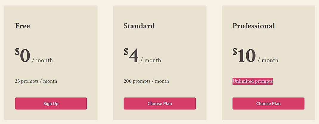 Pricing screenshot