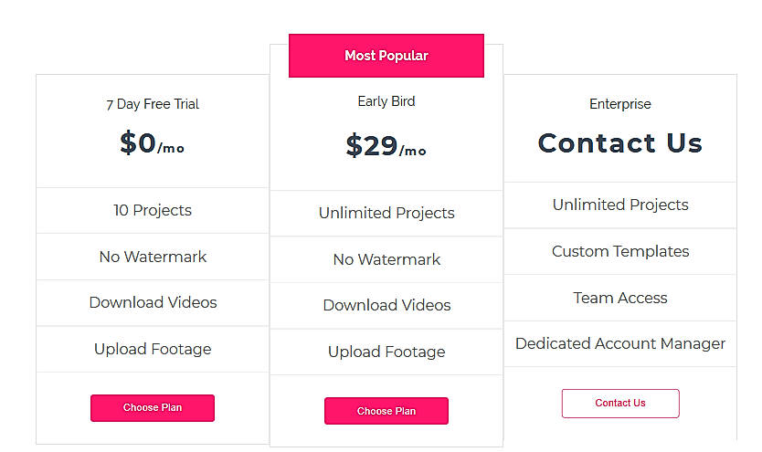Pricing screenshot