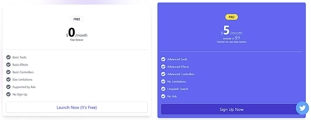 Pricing screenshot