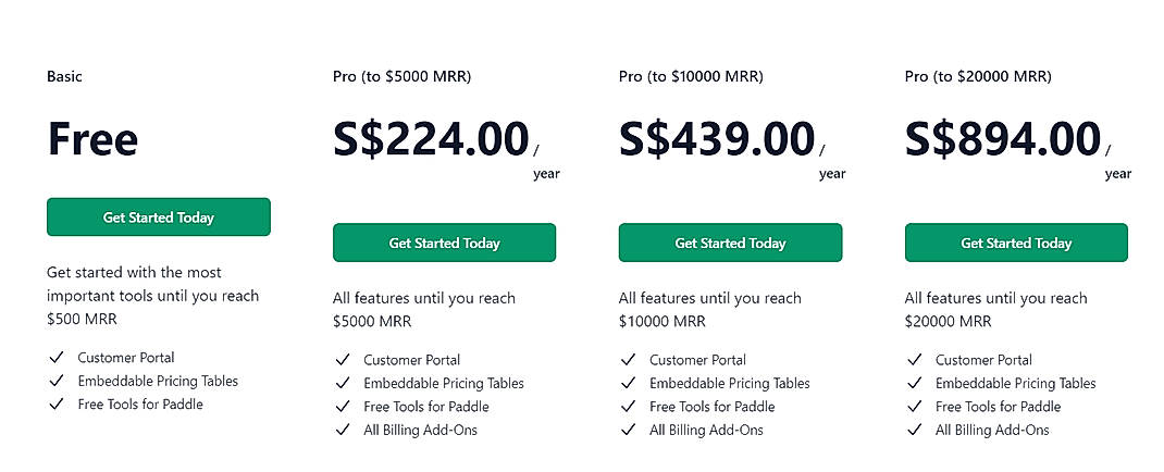 Pricing screenshot
