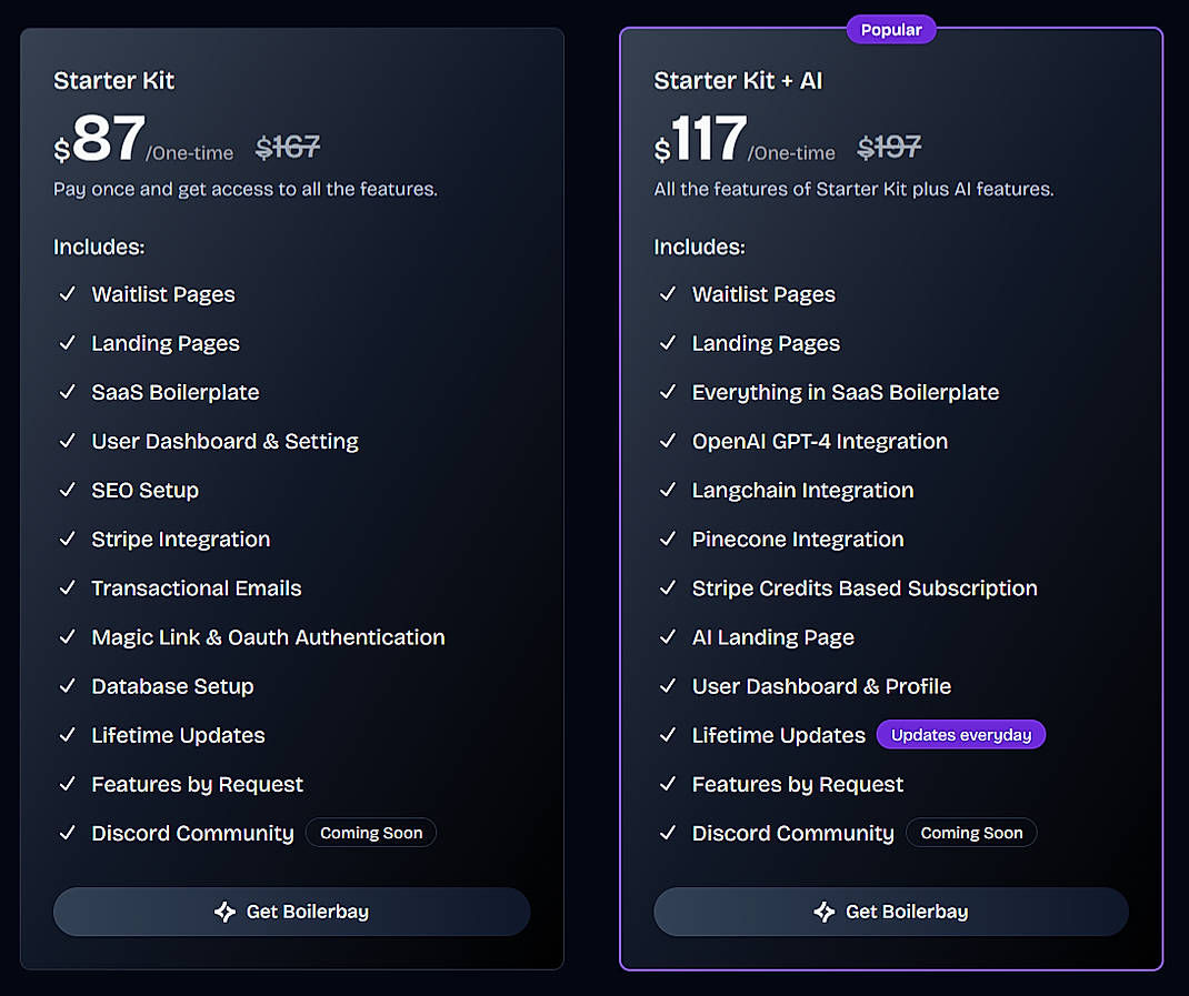 Pricing screenshot