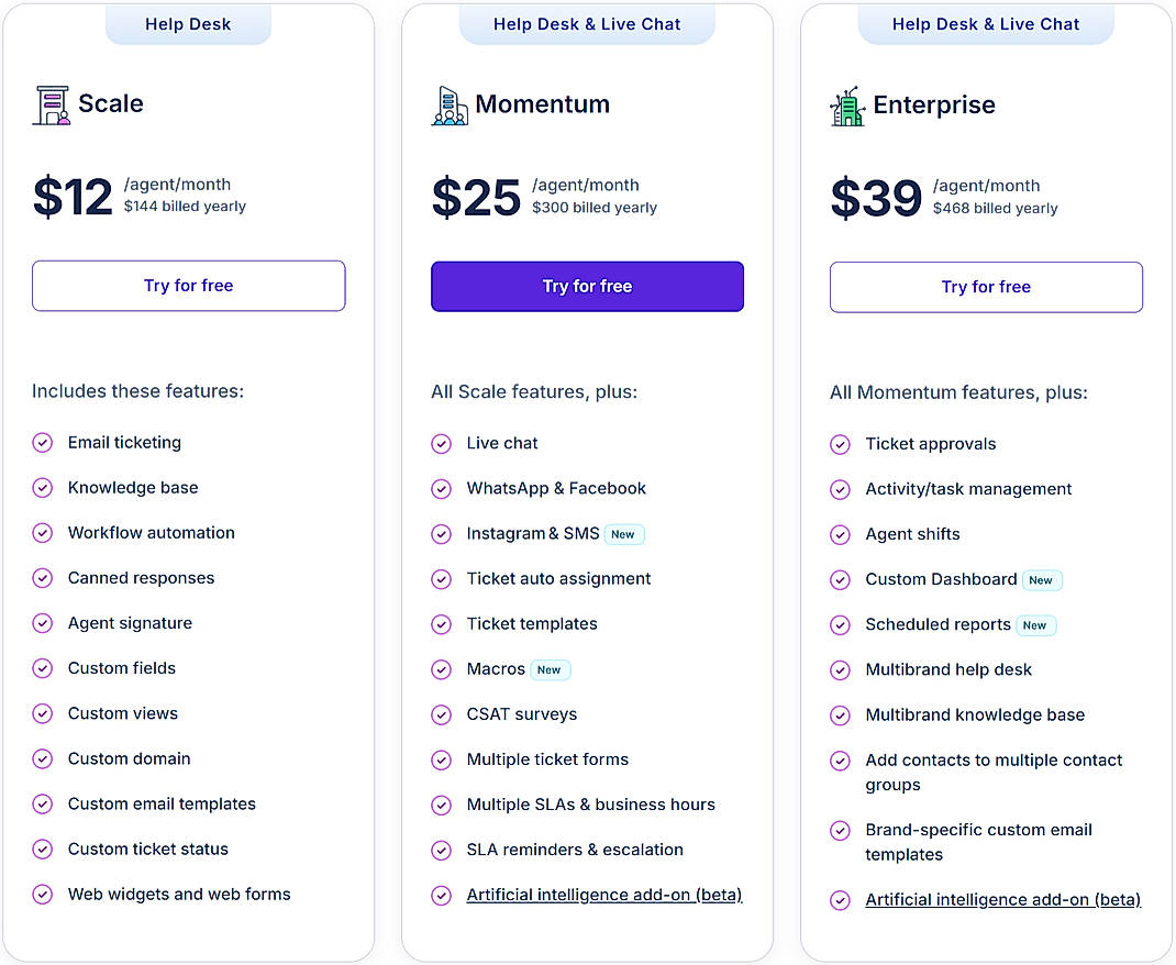 Pricing screenshot