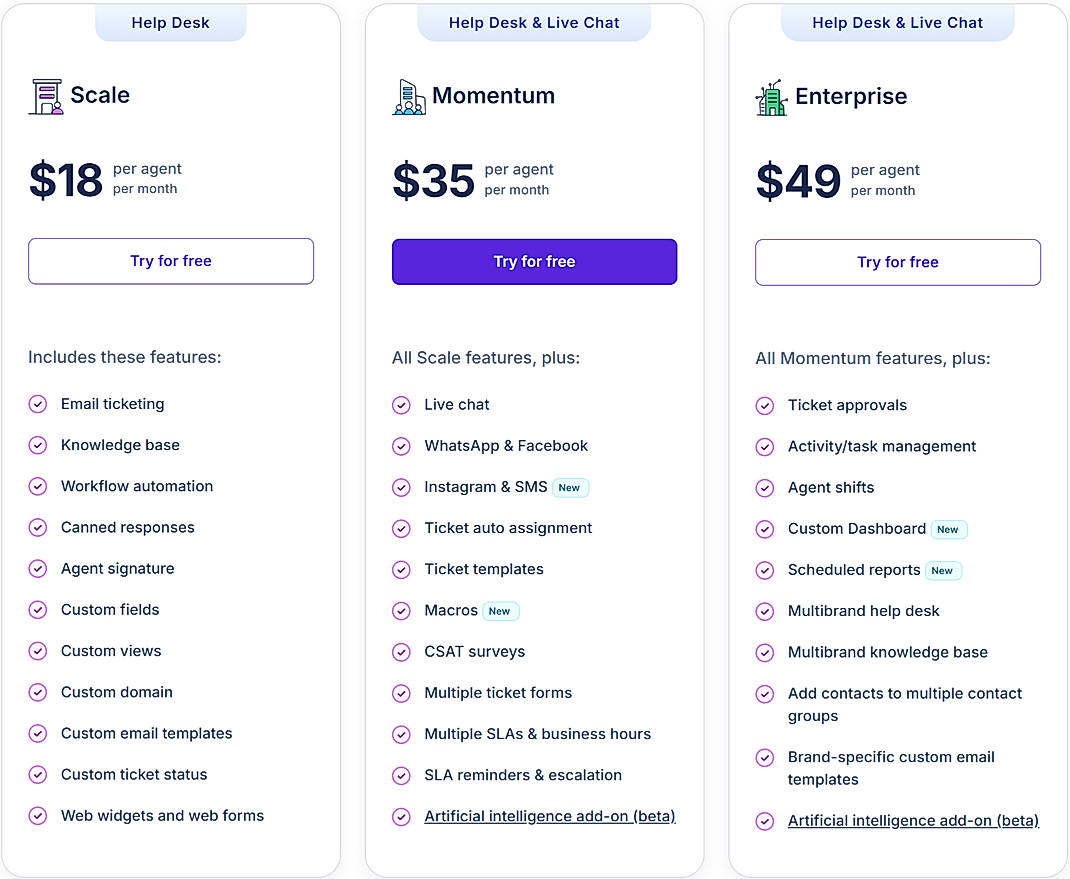 Pricing screenshot