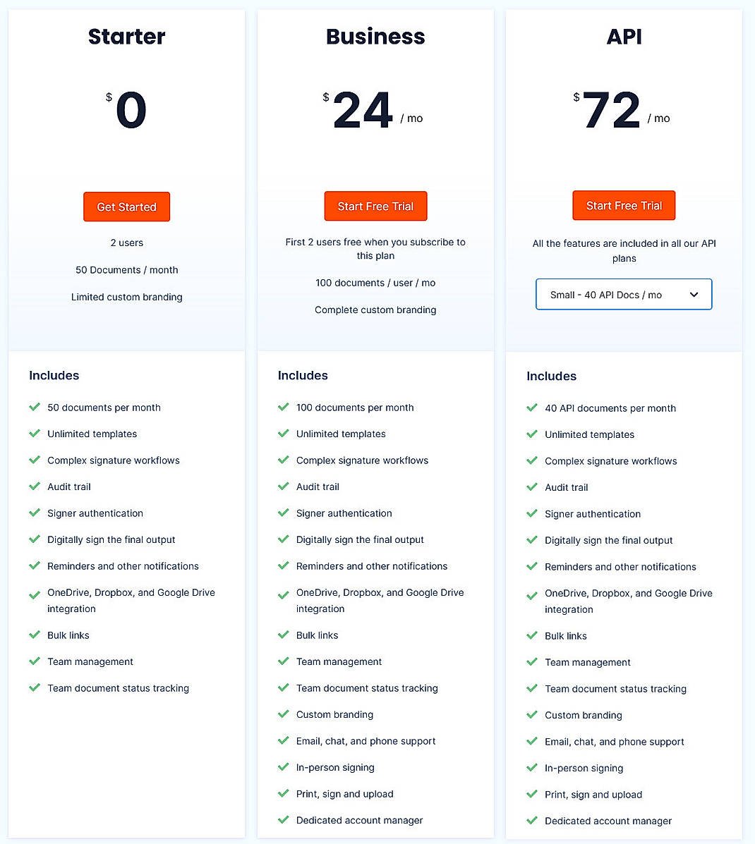 Pricing screenshot