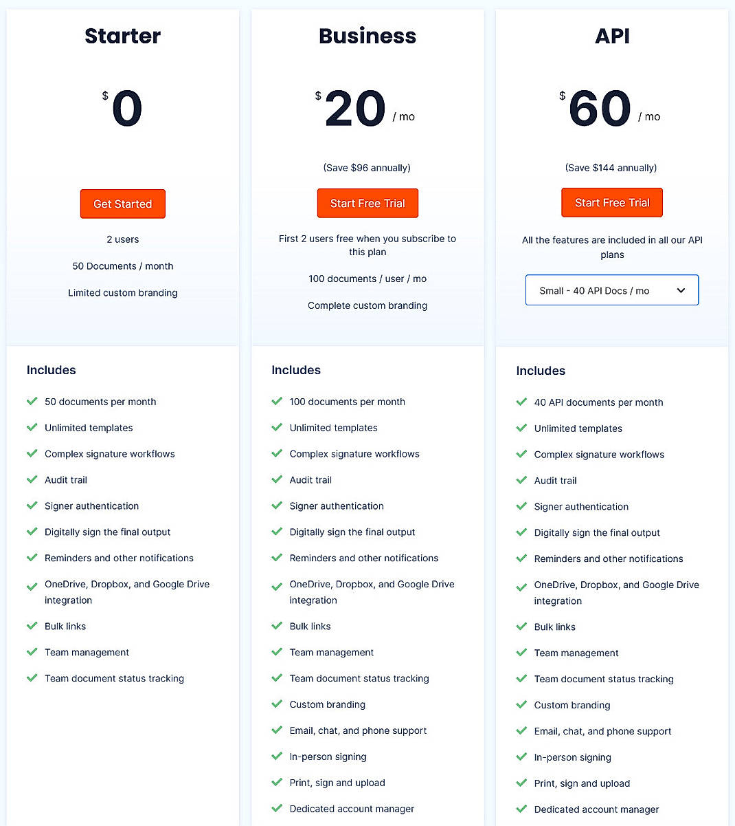 Pricing screenshot