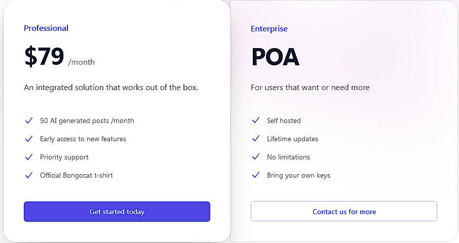 Pricing screenshot